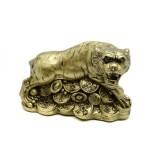 Statueta Feng Shui Tigru cu Monede si Pepite - 9cm, model TT25