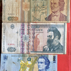 LOT TREI BANCNOTE ROMANIA CIRCULATE +BONUS ! INCA TREI(ULTIMELE DOUA POZE)