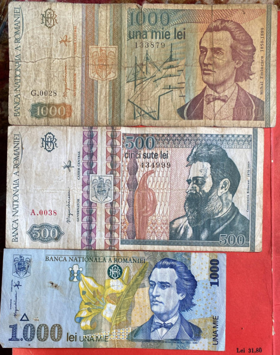 LOT TREI BANCNOTE ROMANIA CIRCULATE +BONUS ! INCA TREI(ULTIMELE DOUA POZE)