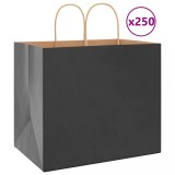 vidaXL Pungi de h&acirc;rtie 250 buc cu m&acirc;nere negre 32x22x28 cm