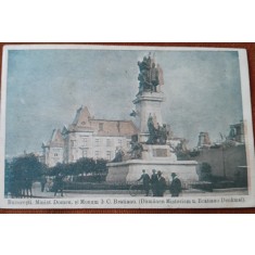 Carte postala, Bucureesti, Ministerul Domeniilor si monumentul I.C. Bratianu, 1917