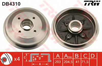 Tambur frana CITROEN C2 ENTERPRISE (2009 - 2016) TRW DB4310 foto