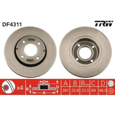 Set disc frana Mitsubishi Colt Czc 6 Convertible (Rg) 05.06-07.09, Colt 6 (Z3 A Z2 A) 10.02-12.12; Smart Forfour (454) 01.04-06.06, Fata, 281X25,8mm, foto