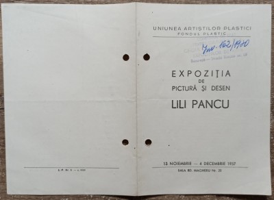 Pliant expozitie de pictura si desen Lili Pancu 1957 foto