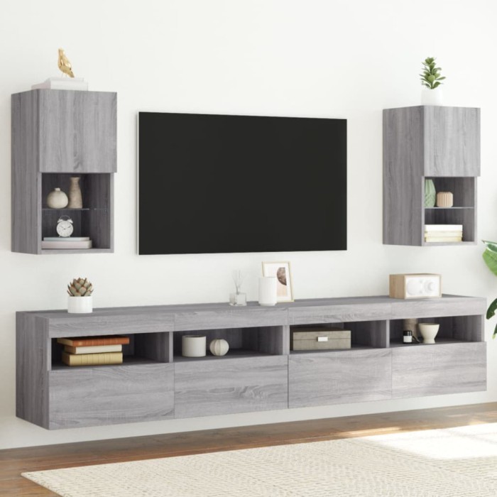 vidaXL Comode TV cu lumini LED, 2 buc., gri sonoma, 30,5x30x60 cm 836998