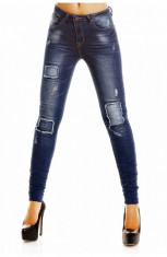 Jeans Dama Patchwork cu talie inalta si aspect prespalat foto