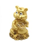 Statueta Feng Shui Tigru auriu cu Sacul prosperitatii, pusculita - 12cm, model