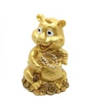 Statueta Feng Shui Tigru auriu cu Sacul prosperitatii, pusculita - 12cm, model