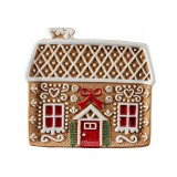 Platou Craciun Casuta Turta Dulce ceramica multicolora cm 21 x 19 H