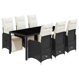 Cumpara ieftin Set bistro de gradina, 7 piese, cu perne, negru, poliratan