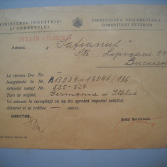 HOPCT DOCUMENT VECHI 307 MINISTERUL INDUSTRIEI COMERT EXTERIOR /BUCURESTI 1936