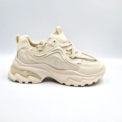 Sneakers dama cu platforma cu insertii de plasa, Bej - 40 foto
