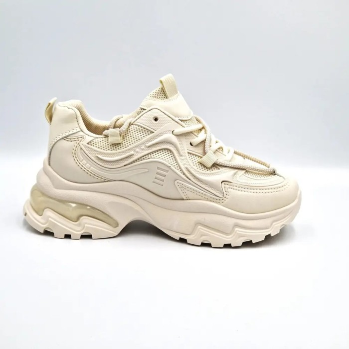 Sneakers dama cu platforma cu insertii de plasa, Bej - 40