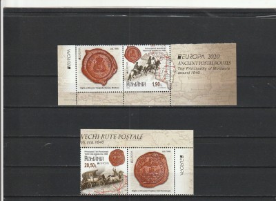 ROMANIA 2020 LP 2280 EUROPA 2020 VECHI RUTE POSTALE SERIE CU VINIETA SI TABS MNH NESTAMPILATA foto