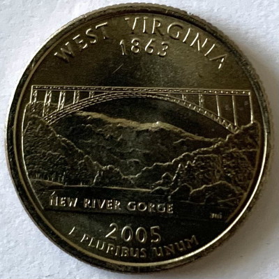 AMERICA QUARTER 1/4 DOLLAR 2005 LITERA P.(NEW RIVER GORGE - WEST VIRGINIA),BU foto