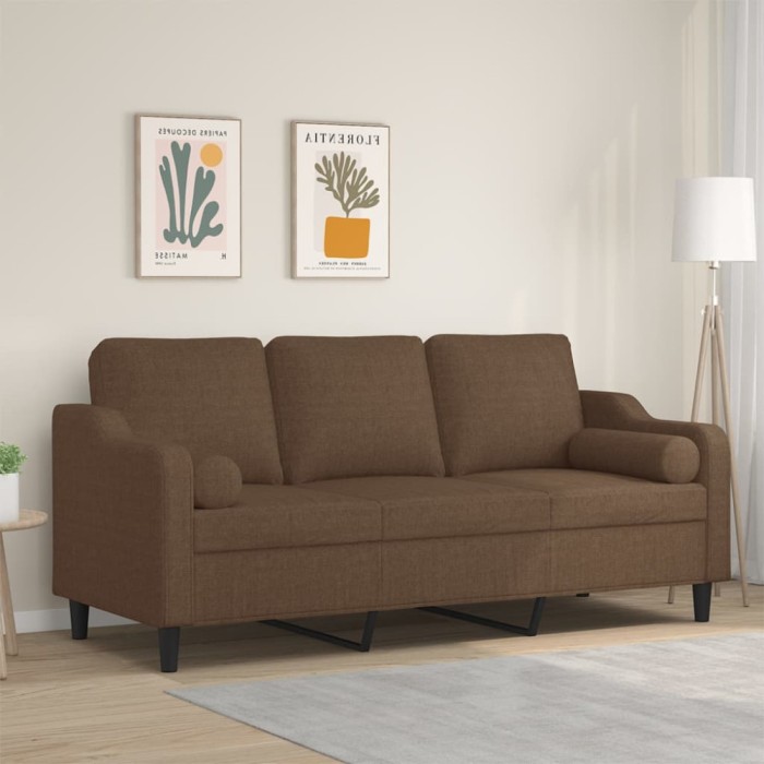 vidaXL Canapea cu 3 locuri cu pernuțe, maro, 180 cm, textil 3200856