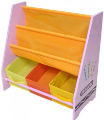 Organizator carti si jucarii cu cadru din lemn Pink Crayon foto