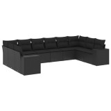 Cumpara ieftin Set canapele de gradina cu perne, 10 piese, negru, poliratan