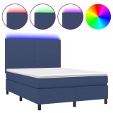 Cumpara ieftin Pat cu arcuri, saltea si LED, albastru, 140x190 cm, textil
