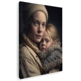 Tablou canvas portret mama cu copil in nuante maro, crem, negru 1074 Tablou canvas pe panza CU RAMA 60x90 cm