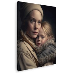 Tablou canvas portret mama cu copil in nuante maro, crem, negru 1074 Tablou canvas pe panza CU RAMA 60x90 cm