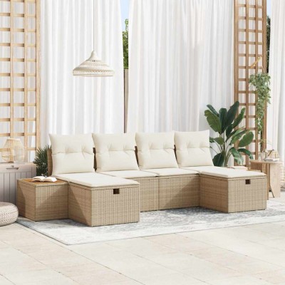vidaXL Set de canapele pentru grădină cu pernă 6 pcs Bej Rattan poli 3359653 foto