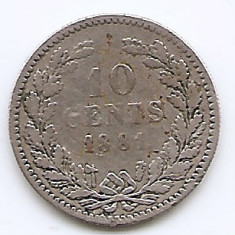 Olanda 10 Cents 1881 - Willem III, Argint 1.4 g/640, 15 mm KM-80