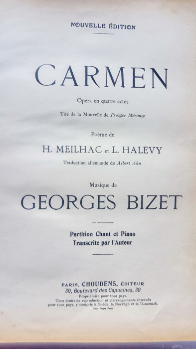 E633-Album Partituri vechi CARMEN BIZET Paris editie interbelica.