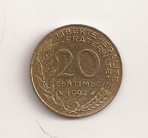 Moneda Franta - 20 Centimes 1992 foto
