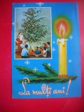HOPCT 25070 MOS CRACIUN SI COPII SUB BRAD -- FELICITARE CRACIUN / AN NOU -CP VECHE -IP--INTREG POSTAL - ROMANIA - CIRCULATA