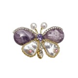 Cumpara ieftin Brosa fluture cu perle si pietre semipretioase