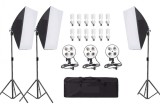 Kit de iluminare foto Studio cu 3 softbox + accesorii Andoer 12 bec 40w