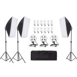 Kit de iluminare foto Studio cu 3 softbox + accesorii Andoer 12 bec 40w