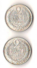 SV * Letonia / Latvija LOT 2 x 2 LATI 1925 - 1926 * ARGINT .835 XF+...+ foto
