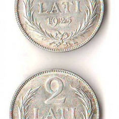 SV * Letonia / Latvija LOT 2 x 2 LATI 1925 - 1926 * ARGINT .835 XF+...+