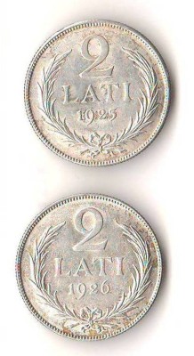 SV * Letonia / Latvija LOT 2 x 2 LATI 1925 - 1926 * ARGINT .835 XF+...+ foto