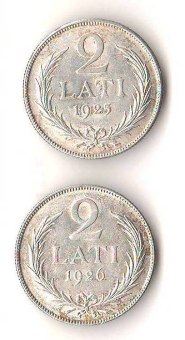 SV * Letonia / Latvija LOT 2 x 2 LATI 1925 - 1926 * ARGINT .835 XF+...+