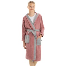 Halat de baie pentru copii Homelevel, 128, Roz / Gri, Bumbac organic, 54864.33.37