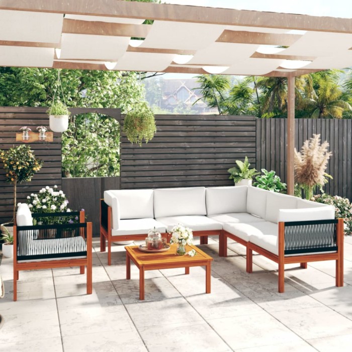 Gossi set mobilier gradina cu perne, crem, 7 piese, lemn masiv acacia