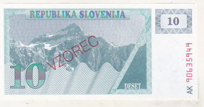 bnk bn Slovenia 10 tolari 1990 vzorec unc (specimen) foto