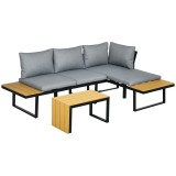 Outsunny Set de Mobilier de Grădină pentru 3 Persoane cu Perne de Ședere, Cadru din Aluminiu, Aspect de Lemn, Gri &icirc;nchis+Natur | Aosom Romania