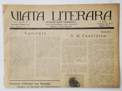 VIATA LITERARA , SUB CONDUCEREA UNUI COMITET , SAPTAMANAL , ANUL III , NR.78 , 17 MARTIE , 1928 foto