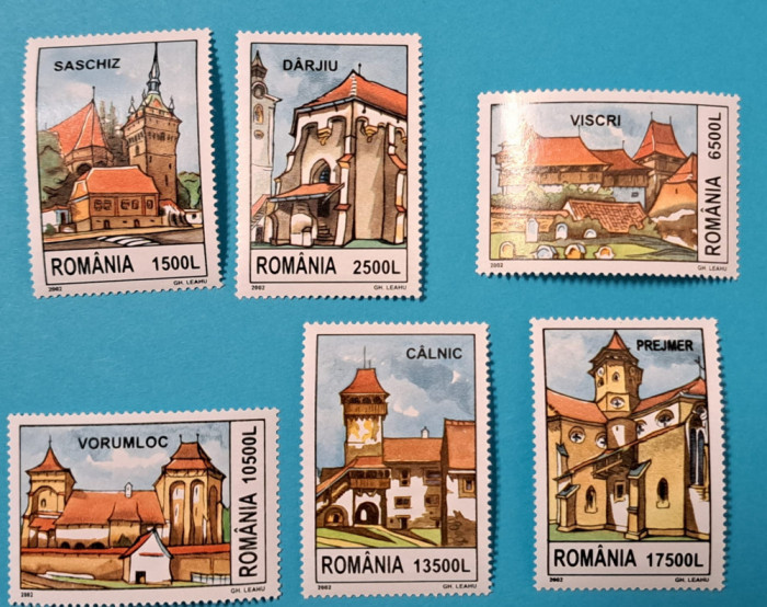 TIMBRE ROM&Acirc;NIA LP 1582/2002 Cetăți săsești din Transilvania -Serie simplă -MNH