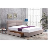 Pat cu spatiu de depozitare, HM Merida, cadru din lemn, somiera inclusa, stofa, 160x200, bej