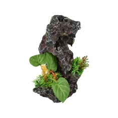 DECOR PENTRU ACVARIU PETRA MIC ROCA SI PLANTE FLAMINGO 13X12X21CM foto