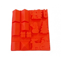 Forma silicon 13 cavitati, Tema Sarbatori de iarna, Pentru prajituri sau Bomboane, Rosu, 27 cm, 241COF