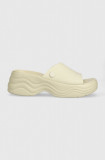 Crocs papuci Skyline Slide femei, culoarea bej, cu platforma, 208182
