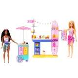 Set de joaca Barbie &ndash; Promenada de pe plaja, cu papusile Barbie &bdquo;Brooklyn&rdquo; &amp;amp; &bdquo;Malibu&rdquo;, Mattel