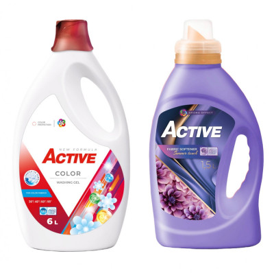 Detergent lichid pentru rufe colorate Active, 6 litri, 120 spalari + Balsam de rufe Active Summer Touch, 1.5 litri, 60 spalari foto