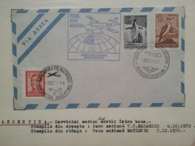 1972-Argentina-Baza V.C. Marambio-Baza Matienzo-Serv. aer. intre baze-Plic circ. foto